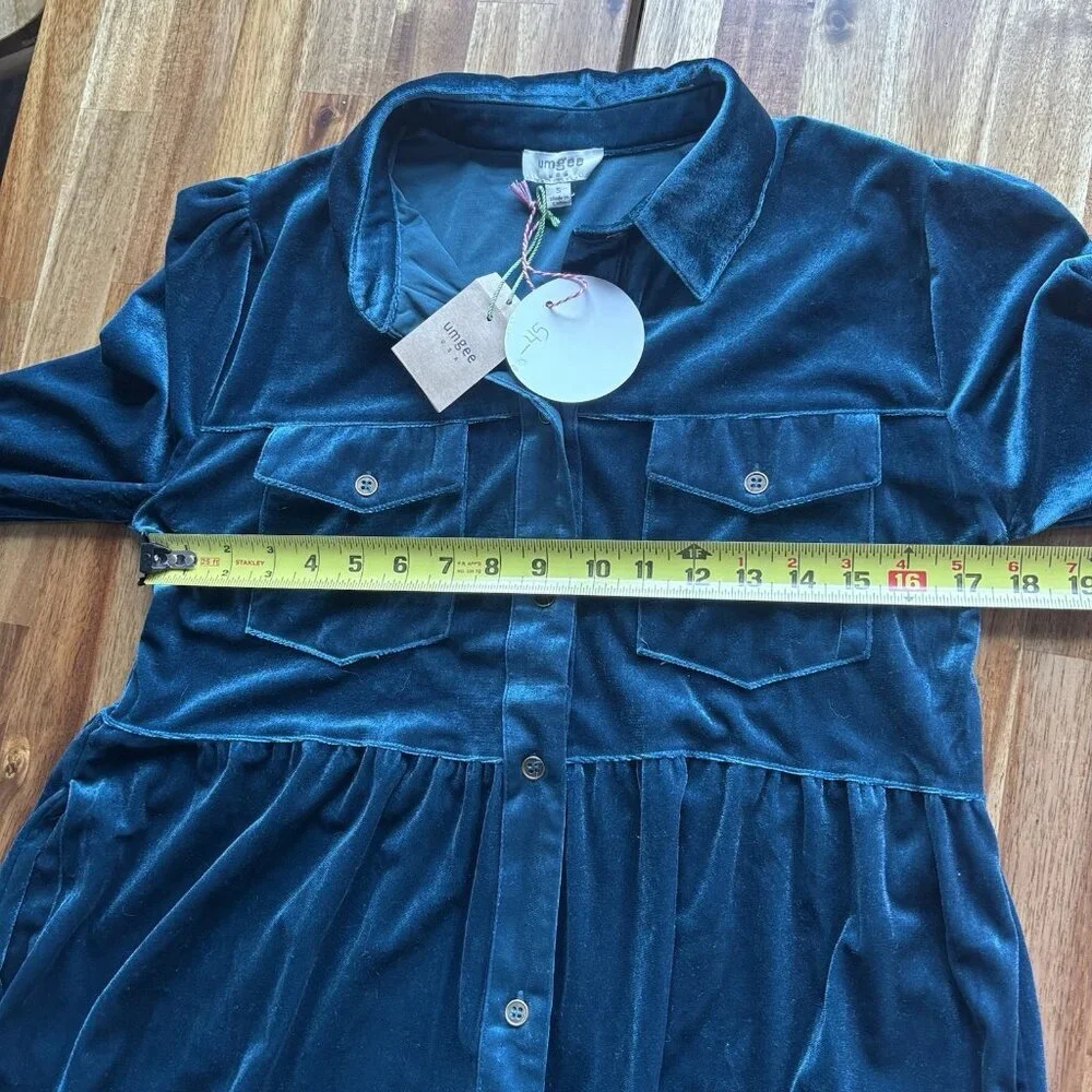 Umgee Velvet Button Down Tiered Dress‎ Size Small Boho Casual Country Glam NWT